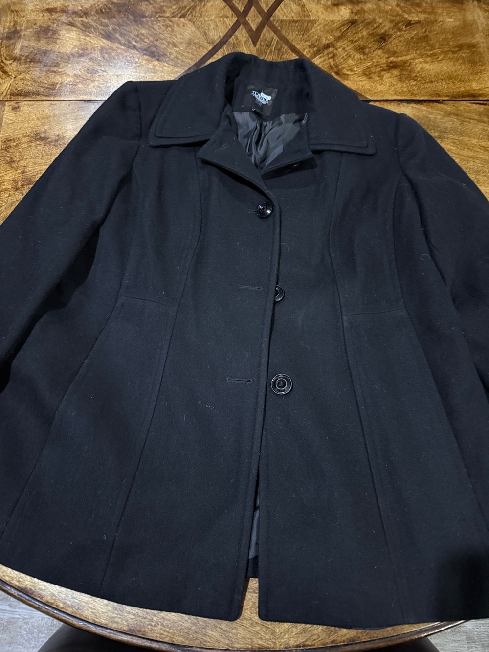 London Fog Black Wool-Blend Pea Coat with Notched Collar